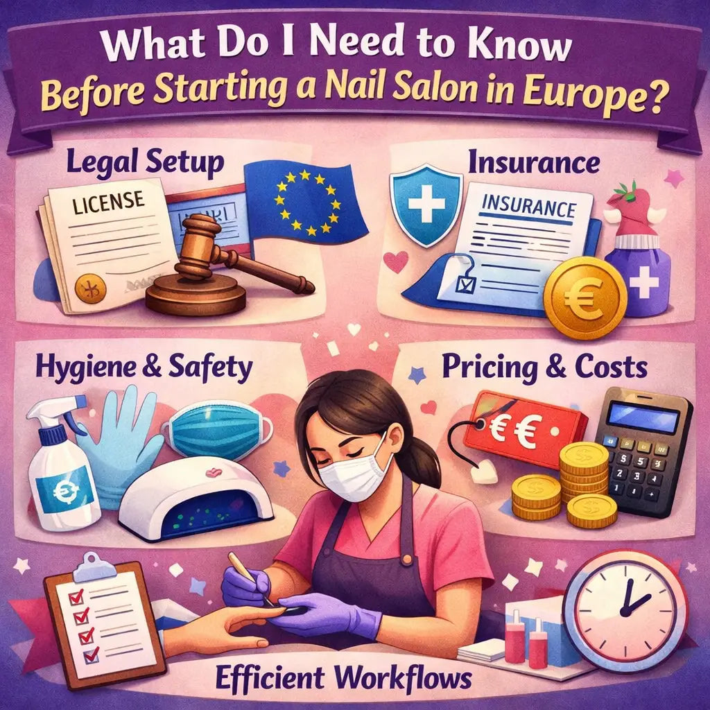 What do I need to know before starting a nail salon in Europe: legal setup insurance hygiene pricing and workflows