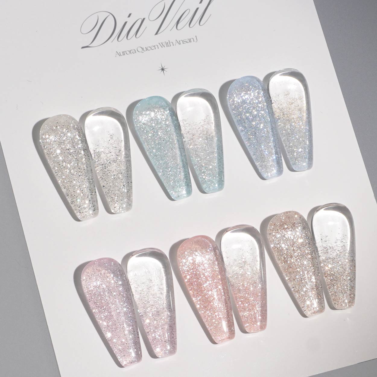 AURORA QUEEN x Ansan J Dia Veil Glitter Gel Collection (6pcs) - Korean Nail Gel Polish