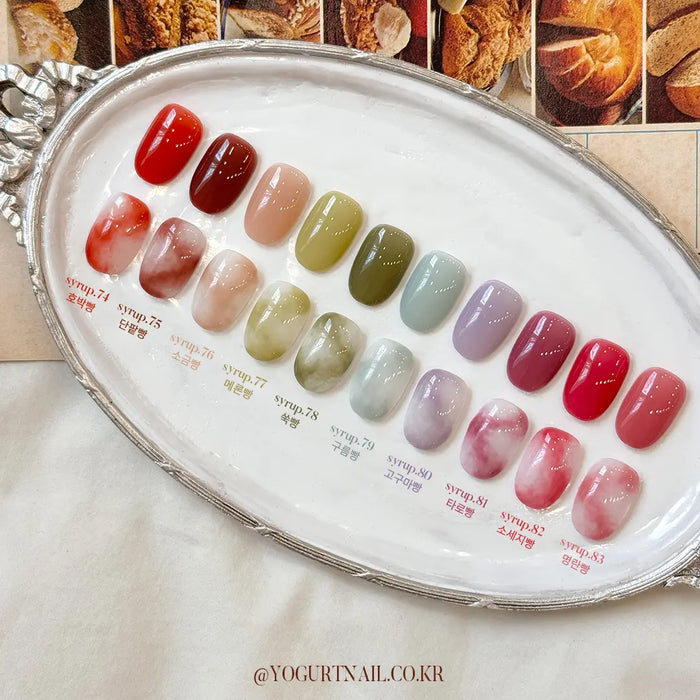 Vibrant autumn-inspired gel nail colors showcasing a diverse palette of warm and inviting tones, reminiscent of freshly baked ginger bread. This comprehensive collection evokes the cozy, comforting atmosphere of the season, making it a perfect complement to the YOGURT Ginger Bread product line.