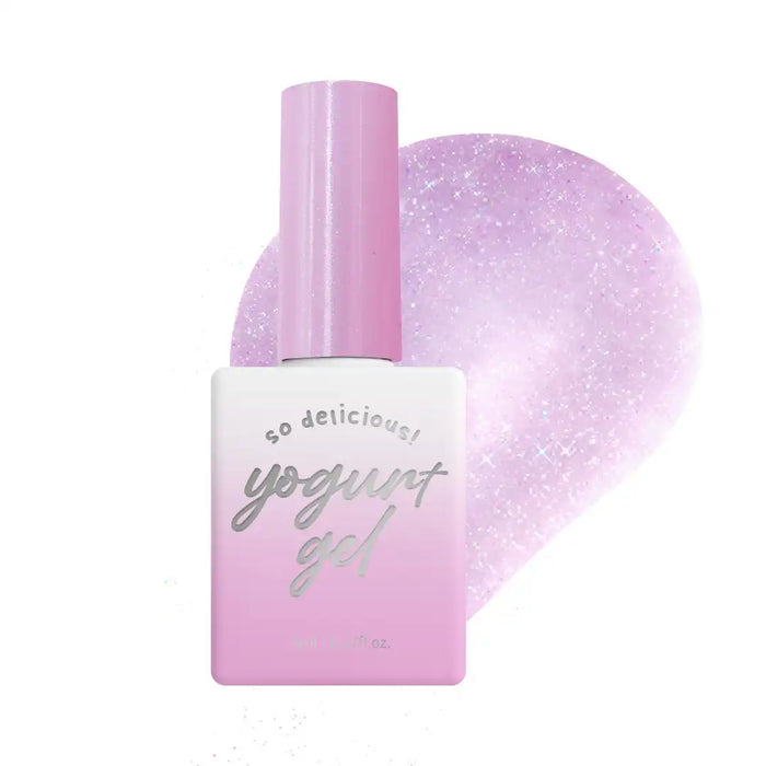 Elegant and enchanting glitter gel nail polish in a delightful pastel gradient, showcasing a whimsical "Yogurt In The Mood For Love" theme. This limited edition collection features dazzling shimmers that add a subtle, sophisticated shine to nails, perfect for enhancing the color gel underneath. Designed with Shopify's Yogurt brand, this multifunctional beauty product offers a luxurious at-home spa experience.