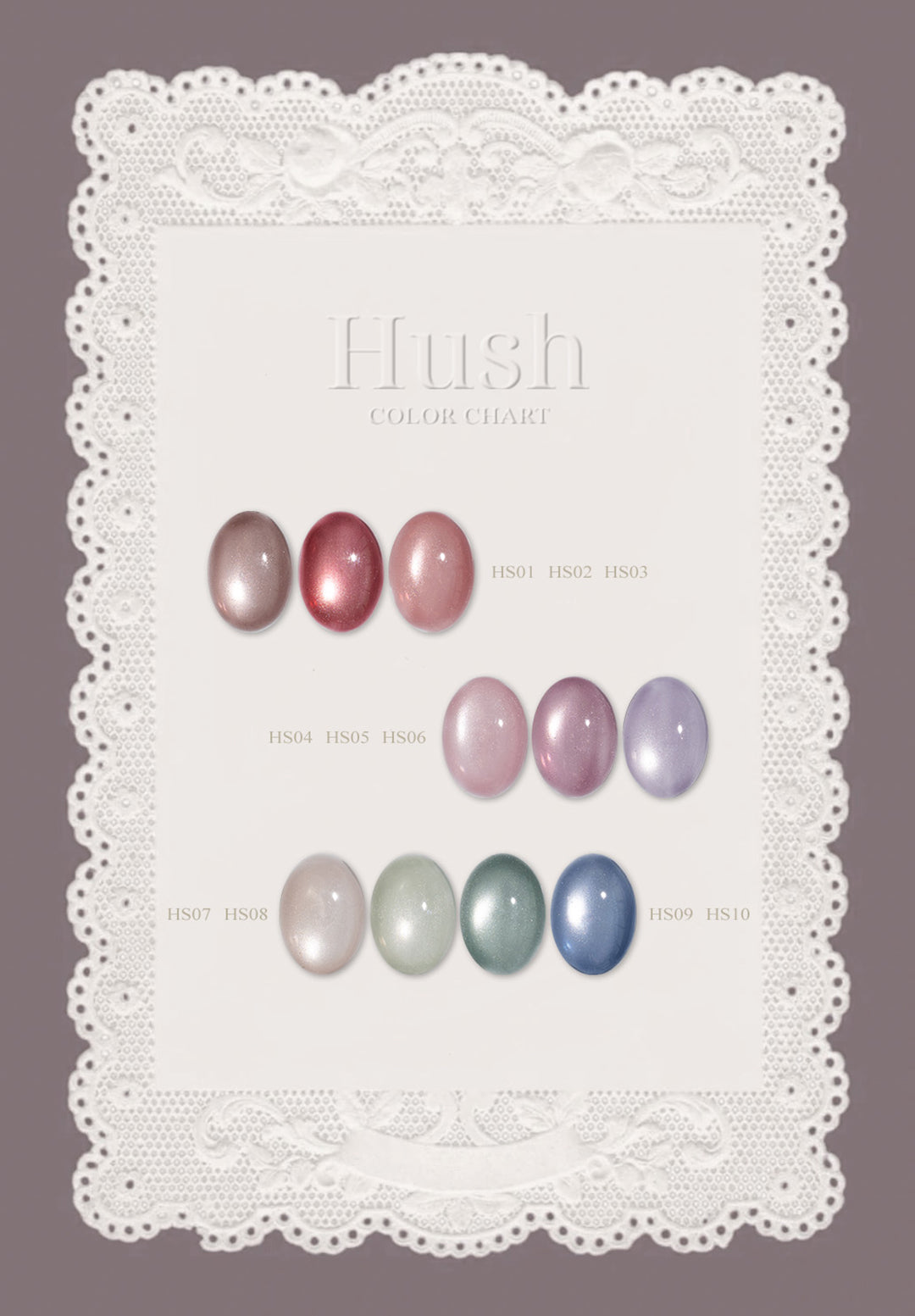 MITHMILLO Hush Collection – HS01 to HS10 colour chart