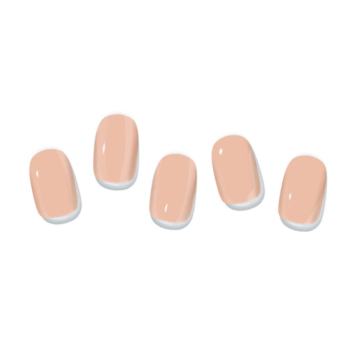 LEAV Color Gel LVN071 8ml - A set of five pastel-toned nail polish gel swatches showcasing the natural, soft shades available in the LEAV brand's nail care product line. The image highlights the variety of hues, from pale peach to light pink, that customers can expect to find in this specific LEAV Color Gel offering.