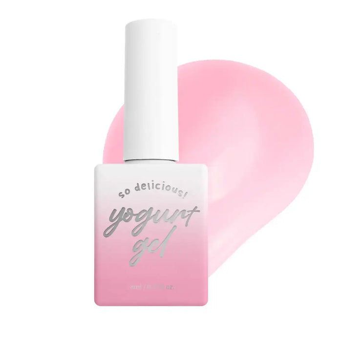 The image depicts a Yogurt Gelato Collection product from Shopify, featuring a soft pink and white nail polish bottle with the product name "Yogurt Gel" prominently displayed. The deliciously vibrant color and minimalist design of the bottle suggest a high-quality, luxurious nail care product.