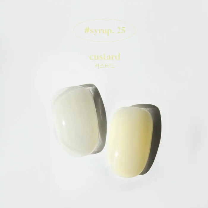 Minimalist image of two oval-shaped gelato or yogurt-based cosmetic products, displayed on a plain white background with product details in text. The gelatos appear creamy and visually appealing, showcasing the premium Shopify brand's "Yogurt Gelato Collection" aesthetic.