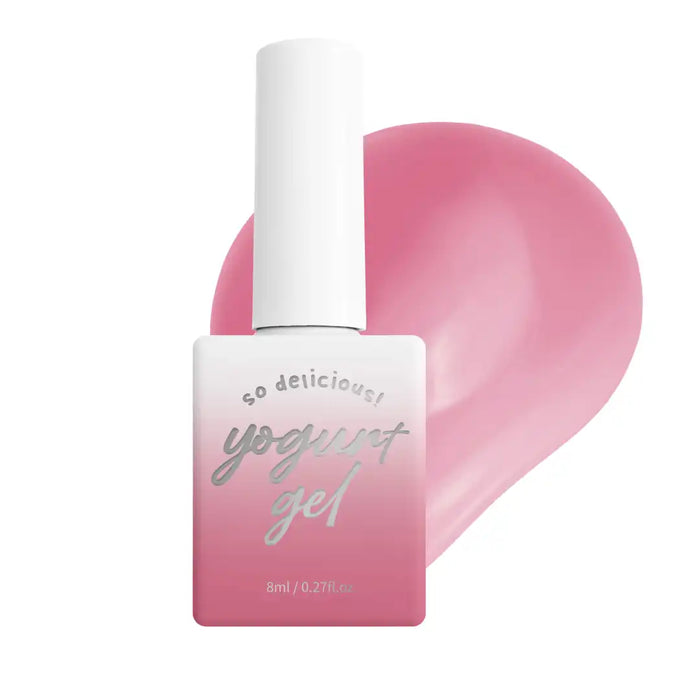 Description: The product image shows a pink nail polish bottle from the Yogurt brand's Cookie Bear Collection. The alt text for this image could be: "Yogurt Cookie Bear Collection nail polish bottle in a warm, mulled pink shade with a mid-viscosity, buildable and self-leveling formula. The full set comes with a color card while supplies last, with single gel colors also available.