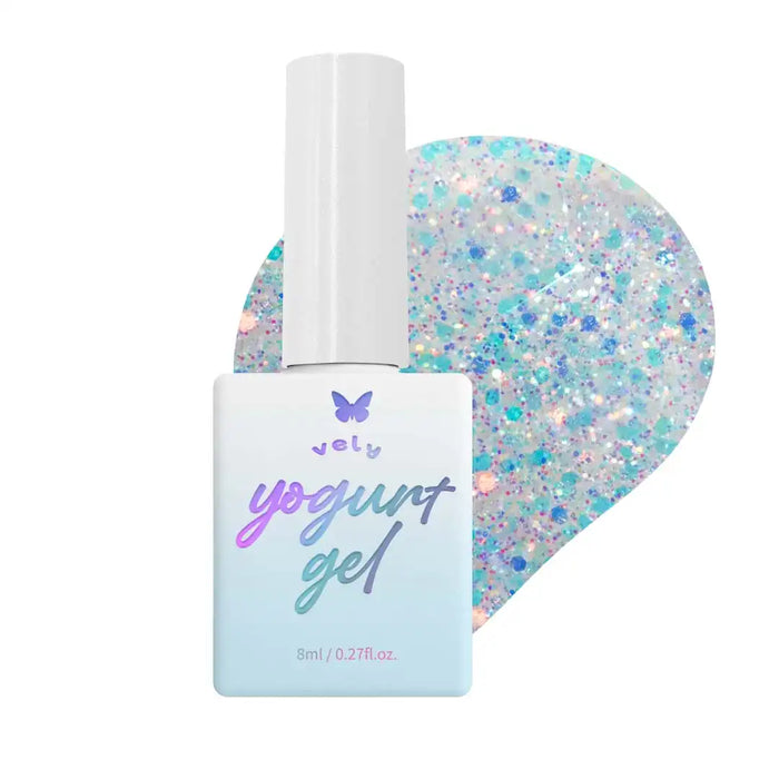 Vibrant and shimmering nail gel in a captivating princess-inspired collection from the Yogurt brand, featuring a diverse array of enchanting glitter shades that transform nails into a dazzling royal display, exuding confidence and elegance for the modern princess.