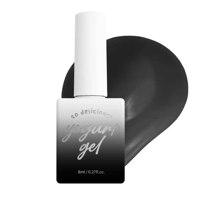 Elegant bottle of the Yogurt Tanghulu Collection, featuring a sleek black and white design with the product name prominently displayed. The image showcases the streamlined packaging, highlighting the high-quality and delicate nature of this Shopify beauty product. The deep, self-leveling syrup shades are presented in a striking contrast, reflecting the rich and vibrant colors of the Tanghulu candied fruit that inspired the collection.