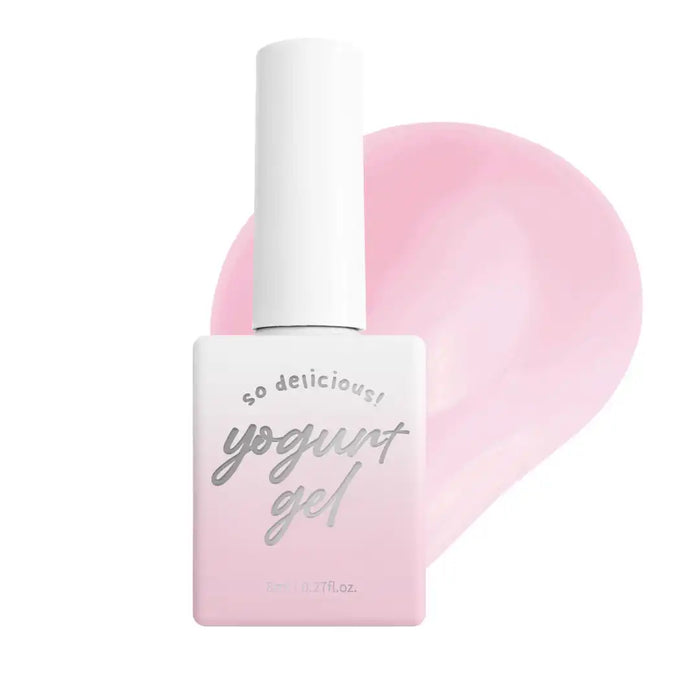 A close-up image of a yogurt-themed nail gel product from the Bunny Chu collection. The soft, pastel-colored product has a sheer, gradient-like opacity, perfect for a spring-inspired manicure. The image showcases the elegant, minimalist packaging design and the delicate, whimsical branding of the "Yogurt Gel" product.