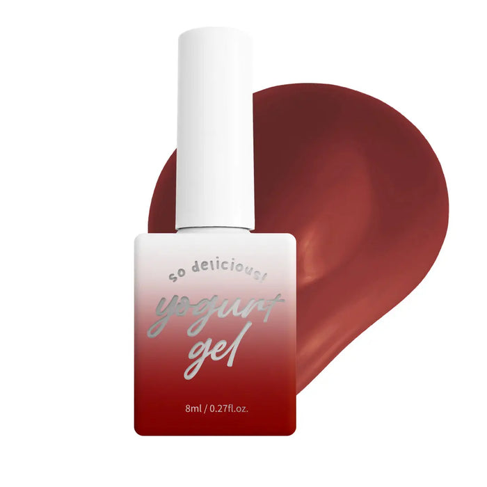 Delectable autumnal yogurt gel in a limited edition Shopify product, featuring a rich burgundy syrupy texture reminiscent of freshly baked gingerbread. The vibrant, melty appearance and sweet scent evoke a cozy, seasonal ambiance. This 10-piece collection offers a variety of shades to complement the Ginger Bread theme, with a convenient color card for easy selection. A versatile, indulgent beauty treat for the senses.