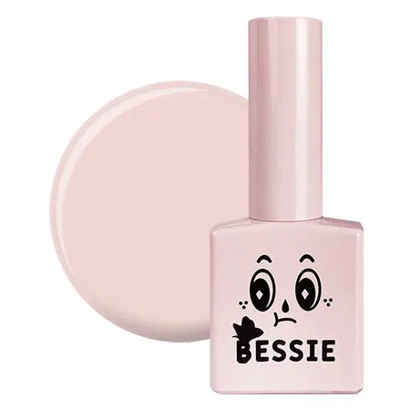 A single bottle of the Bessie S08 (11ml) gel from the brand's extensive Bessie collection, showcasing a light pink gel with a cute and whimsical label design featuring large eyes and the Bessie branding.