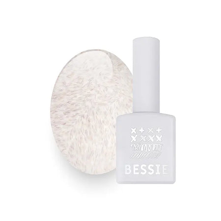 A close-up image of a white gel nail polish bottle labeled "BESSIE TD01 (11ml)" with a white fuzzy applicator next to it, showcasing the Bessie brand's high-quality nail care products.