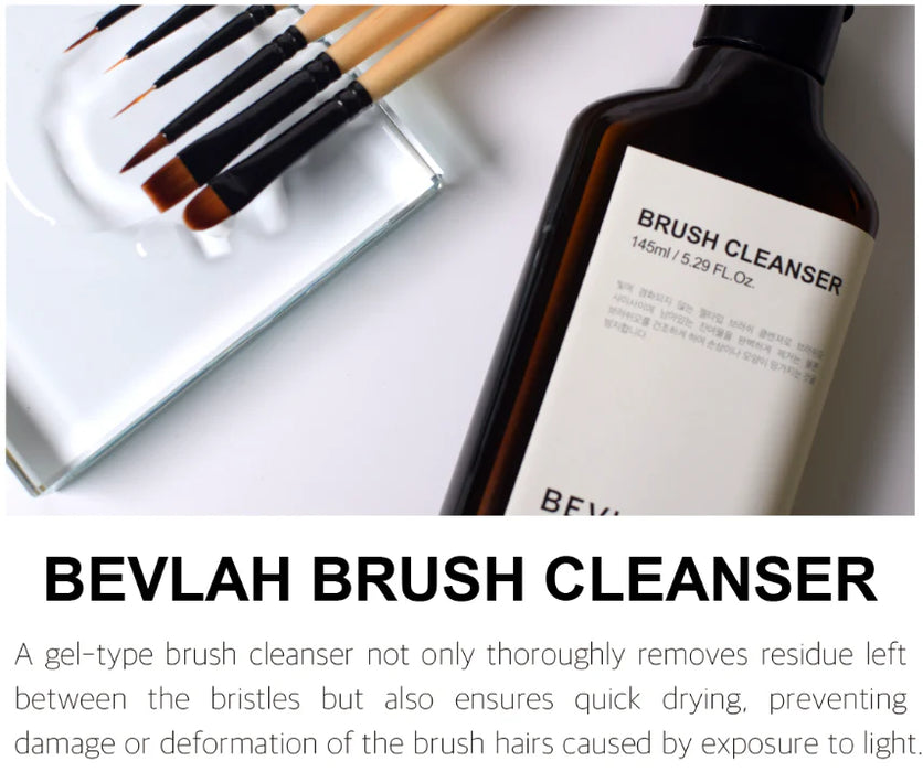 BEVLAH Brush Cleanser (50ml) - A gel-type brush cleanser that thoroughly removes any residue left between bristles, while also preventing brush damage and drying by maintaining their condition under light exposure.