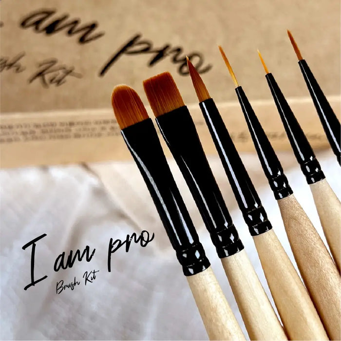 A diverse set of high-quality, professional makeup brushes from the BEVLAH I Am Pro Brush Set, including a round brush, flat brush, drop brush, linear brush, liner brush, and an art liner brush, all housed in a stylish glass whale brush holder. This comprehensive brush kit provides the essential tools for precise and flawless makeup application, catering to the needs of both novice and seasoned beauty enthusiasts.