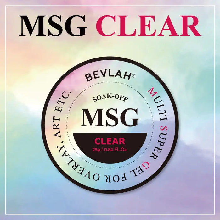 A clear, multi-super gel nail product from the Bevlah brand, featuring a smooth application, perfect viscosity, and strong, long-lasting results. The product is vegan, easy to use, and recommended for a 30-second LED curing time. It does not contain various harmful chemicals, making it a suitable choice for beginners and experienced users alike.