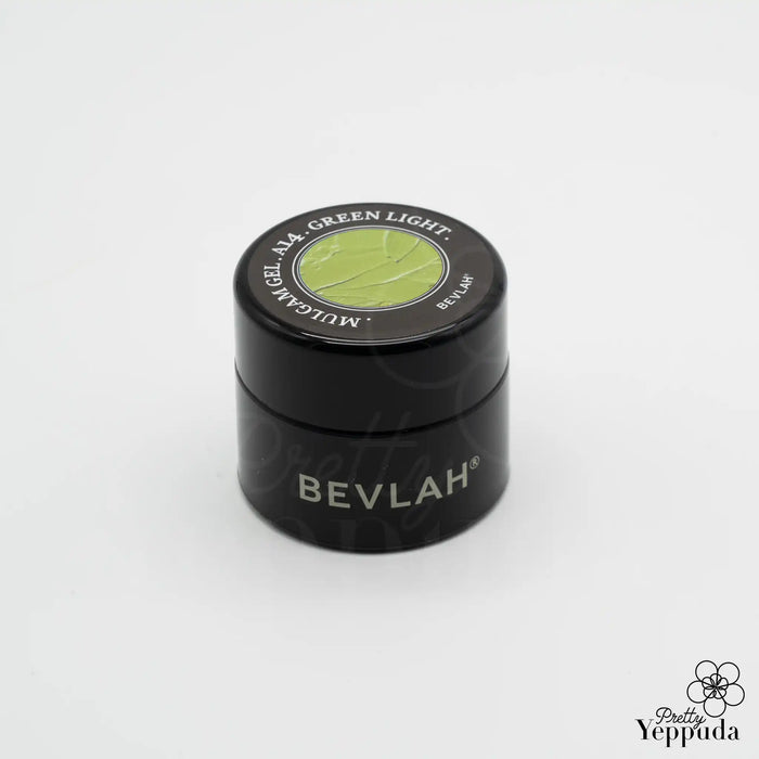 A vibrant green pot with the Bevlah brand name prominently displayed. The textured label features the "Mulgam Gel Series 1" product name, indicating a unique, innovative 3D nail art gel from the Bevlah brand.