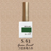 BEVLAH nail polish bottle showcasing S.63 Green Forest color, featuring a deep emerald green shade with gold cap, white label, and product name displayed on a textured beige background, part of the Tutorial Vol.I Gemstone collection for luxurious nail art designs