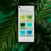 A product showcase of the "By Green" collection, with vibrant green BY MUSE bottles and a color swatch card featuring the six shades displayed in a lush, forest-like setting