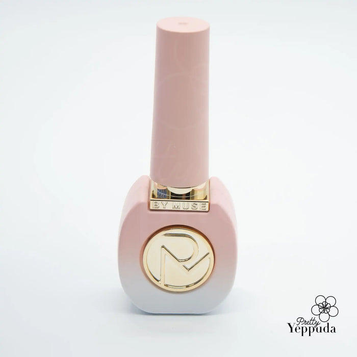 Elegant pink gel nail polish bottle with the brand "BY MUSE" prominently displayed, showcasing a high-quality, HEMA-free 40-piece syrup gel collection that includes 32 syrup gels and 8 tinted syrups, curable under 60s UV/LED lamps, providing a luxurious and long-lasting manicure experience for the discerning Shopify customer.