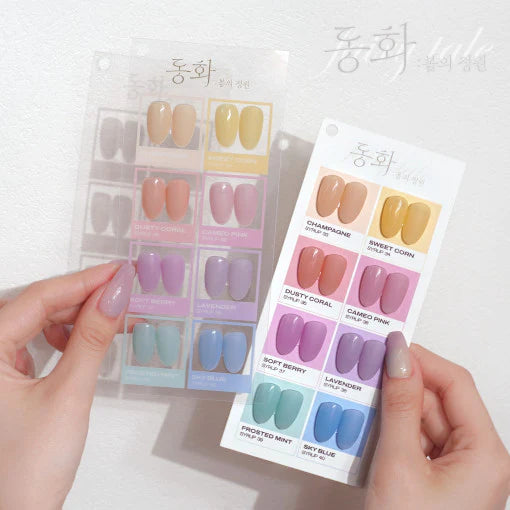 Elegant and delicate nail polish collection from the BY MUSE Fairy Tale line, showcasing a variety of pastel and soft hues reminiscent of a spring garden's enchantment. The diverse color palette captures the beauty of nature, allowing users to experience the magical world of fairy tales through their fingertips. This high-quality, long-lasting nail polish set is perfect for creating a whimsical and captivating look.