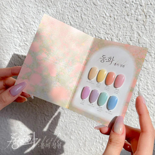 Enchanting spring color palette showcases the magical allure of the Fairy Tale collection by the trusted brand, By Muse. This visually captivating image invites customers to explore the enchantment of nature's beauty through a curated selection of dreamy, vibrant hues.