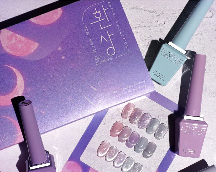 Enchanting DGEL Fantasy Collection showcases the celestial beauty of the night sky with shimmering, magnetic nail gels in five captivating shades - Andromeda, Betelgeuse, Sirius, Altair, and Procyon. This premium Korean nail art product allows you to effortlessly create mesmerizing, ever-changing designs that mirror the mysteries of the cosmos.