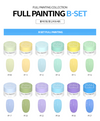 Visual of Set B in DGEL's Full Painting Gel Collection, featuring soft pastel colors like greens, blues, and pinks, each jar prominently displayed with its color code.