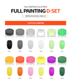 Image showing Set D of DGEL's Full Painting Gel Collection, including vibrant and dark shades like green, yellow, pink, and navy, each with a clear display of the color code.