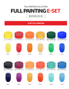 Presentation of Set E in DGEL's Full Painting Gel Collection, highlighting bright and bold colors such as yellow, orange, and various shades of blue and purple, each with its specific code.