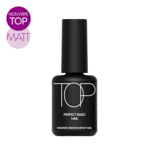 DGEL Matt Top Gel bottle in sleek black packaging, labeled "Non-Wipe Matt Top," emphasizing a professional look with a 14ml size.