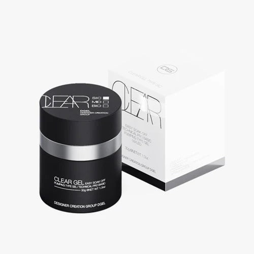 Dgel Pumping Clear Gel (SIC) - High-viscosity builder gel for sculpting, extensions, and adhesion, packaged in a revolutionary airless vacuum sealed jar with a pumping mechanism to maintain product quality and minimize waste.