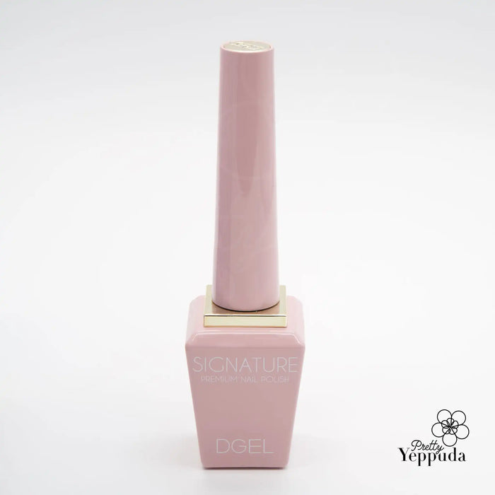 Detailed image of the DGEL Signature Cotton Candy Collection gel polish bottle, featuring a sleek and elegant design with a soft pastel pink color and the brand logo prominently displayed. The product appears to be a high-quality nail care item that captures the essence of a sweet and playful cotton candy-inspired aesthetic.