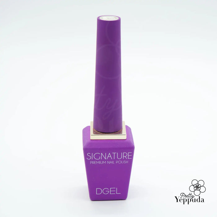 A vibrant, sleekly designed DGEL Signature nail polish in a bold, captivating shade of purple captures the essence of the Neon City Collection. The high-quality bottle features an ergonomic handle and premium brush for precise, controlled application, ensuring a flawless, long-lasting manicure.