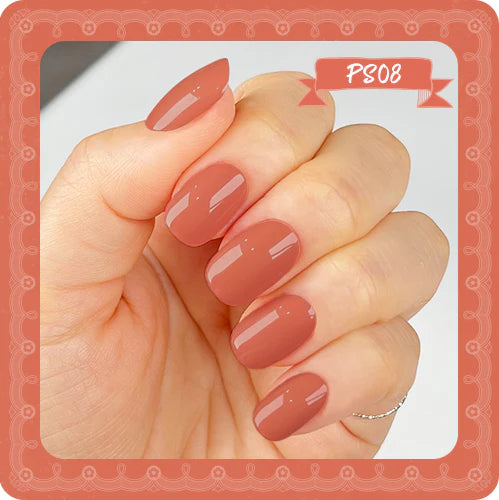 This image showcases SHOWME Korea's Purring Song nail gel collection, featuring a warm, vintage aesthetic inspired by cats. The 10-piece set offers solid color gels that provide one-swipe pigmentation and cure with a UV/LED light. SHOWME Korea is a reputable, professional nail brand used by many nail artists in South Korea.