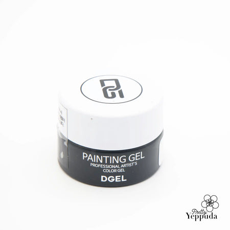 Detailed image of a DGEL X JINI Painting Gel Set featuring a white jar with the brand's logo, showcasing the "Romantic Twinkle Collection" of vibrant color gels for professional nail artists and enthusiasts. The product description highlights the diverse selection of colors, including white, black, orange, blue, green, purple, red, yellow, and pink shades, along with a gift of 3 randomly included DGEL gels.