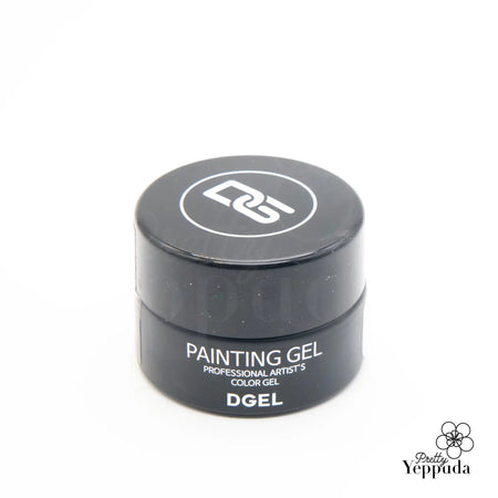 Detailed image of a DGEL X JINI Painting Gel Set featuring a white jar with the brand's logo, showcasing the "Romantic Twinkle Collection" of vibrant color gels for professional nail artists and enthusiasts. The product description highlights the diverse selection of colors, including white, black, orange, blue, green, purple, red, yellow, and pink shades, along with a gift of 3 randomly included DGEL gels.