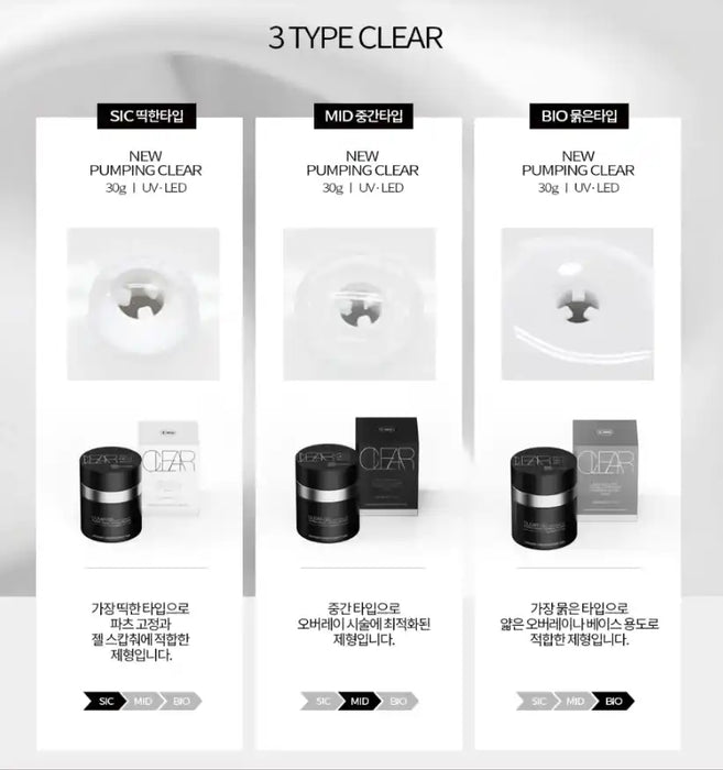 DGEL Pumping Clear Gel MID - A premium medium viscosity gel from Korea that provides superior builder gel performance. This innovative gel comes in an airtight sealed jar with a special pumping mechanism to maintain cleanliness and prevent product waste. Suitable for gel overlays and cures in 60 seconds under UV/LED light.