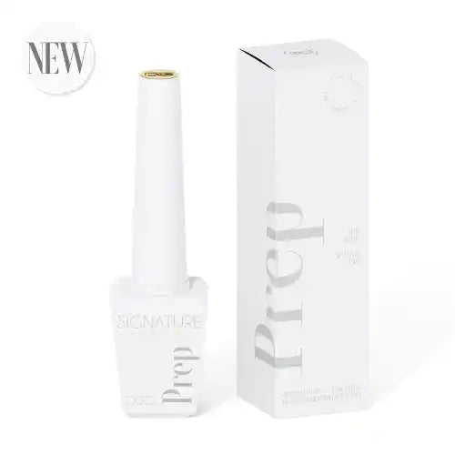 Apply the DGel Signature Prep to the entire nail to control oil and moisture balance before applying bonder and base gel. This professional nail product helps create a smooth, long-lasting manicure with its signature formula.