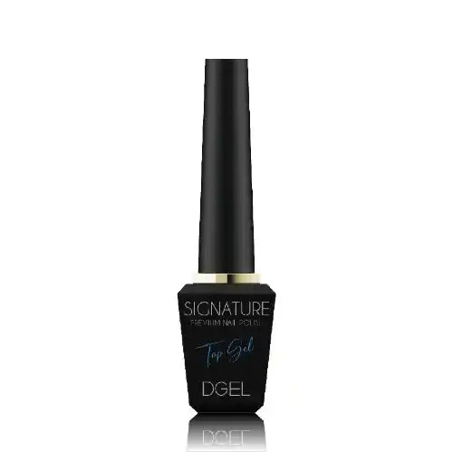 DGEL Signature Top Gel - A high-quality, smooth, and long-lasting gel top coat with a built-in precision brush for delicate nail art application. Its transparent formula enhances color vibrancy and provides excellent hardening and scratch resistance for a flawless, salon-quality manicure. DGEL, Signature