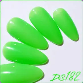 Vibrant green gel nail polish from the DGEL Signature City Pop Collection, showcasing a bright, luminescent glow-in-the-dark finish that captures the essence of retro-modern style. These innovative Korean nail gels provide opaque, self-leveling coverage for show-stopping nail art and a luminous nightlife look.