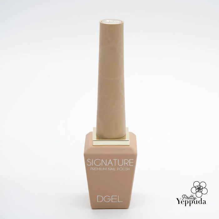 A bold and sophisticated nail polish bottle from the DGEL Signature Urban Night Collection, showcasing a sleek, modern design with a neutral beige color that evokes a classic, elegant aesthetic.