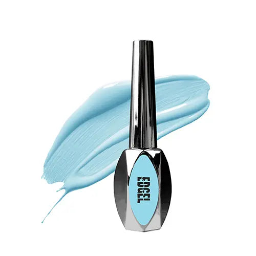 A vibrant nail polish bottle with a sleek, modern design showcasing the EDGEL brand prominently. The polish color appears to be a calming, pastel blue shade, with a gel-like texture. The product description highlights its popularity in Korean nail salons and its availability for European customers to enjoy high-quality nail care products at an affordable price point.