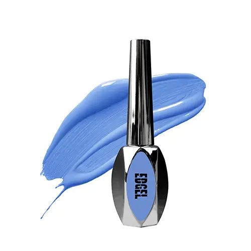 Vibrant blue color gel bottle with sleek metallic cap, showcasing the premium EDGEL brand. This long-lasting, high-quality nail polish cures quickly under UV/LED light, allowing users to create their desired color combinations. The compact 10ml size makes it easy to use and transport, catering to the needs of professional nail salons and home users alike.