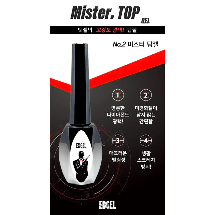 Elegant and sleek EDGEL Top Gel (10ml) product image, showcasing the innovative nail care solution from Korea. This high-quality, affordable nail gel is designed to provide a professional salon-like experience, allowing customers to enjoy the benefits of EDGEL's renowned quality in the comfort of their own homes.