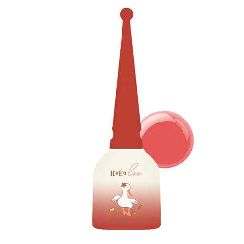 Eight vibrant and trendy gel nail polish colors inspired by the warm, cozy atmosphere of autumn at the HoHoLee Farm, featuring a whimsical illustrated duck mascot and sleek, stylish packaging that evokes the brand's playful and creative spirit.