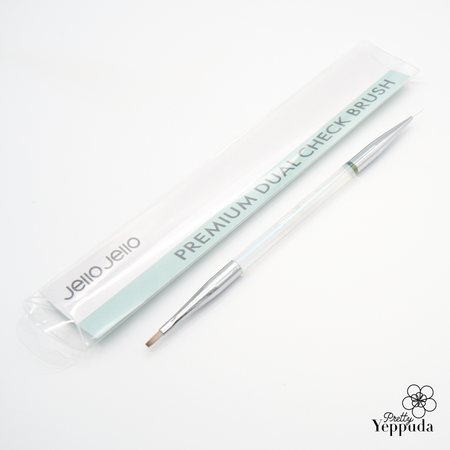 JELLO JELLO Premium Dual-Check Brush with sleek white handle and precision tip, packaged in a mint green and white branded sleeve. Ideal for nail art and detailed manicure work, this professional-grade tool offers versatility and precision for creating intricate designs and perfect finishes.