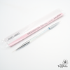 Premium dual line brush in soft pink and white, featuring a sleek metal tip for precise nail art application. Jello Jello branded packaging showcases the professional-grade tool, perfect for creating intricate designs and fine details in manicures and nail art techniques.