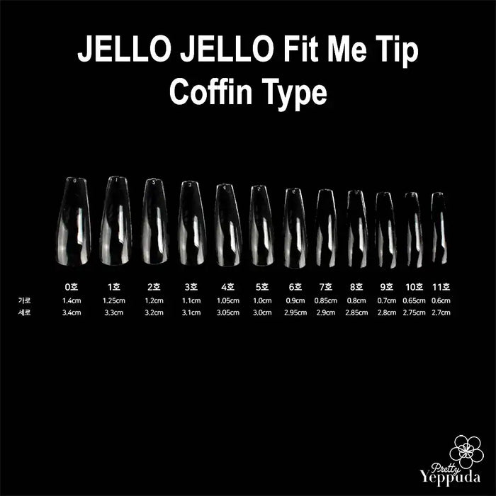 Full Cover Coffin-Shaped Tips (240pcs) for JELLO JELLO Brand Nails, Providing a Variety of Length and Width Options to Flatter Different Nail Sizes and Shapes.