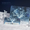 A enchanting winter scene featuring a magical snowfall and delicate crystal tree branches, capturing the essence of the JIN.B Serenity Collection's serene and captivating aesthetic. The image conveys a sense of tranquility and wonder, perfectly complementing the brand's focus on creating beautiful, high-quality gel nail polish products.