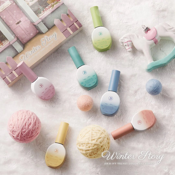 An elegant and enchanting collection of pastel-hued gel nail polish bottles, complemented by soft, cozy yarn balls, evocative of the warmth and charm of the winter season. This carefully curated "JIN.B Winter Story Collection" offers a delightful array of versatile shades to enhance any seasonal design or creative endeavor. The high-quality, long-lasting gel formula and chic packaging make this set a must-have for the discerning Shopify customer 