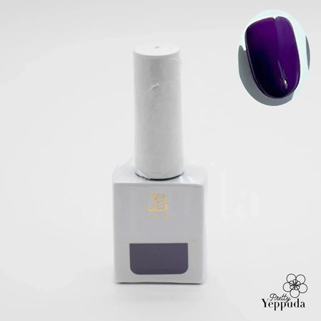 A close-up of a white bottle containing a vibrant purple nail polish from the Jin.B IVY Yo So Berry 6pc Collection, a special Purple Edition featuring six different shades of purple that cure in 60 seconds under UV/LED light. The bottle has the Jin.B brand logo prominently displayed, highlighting the premium quality and attention to detail of this Shopify product.